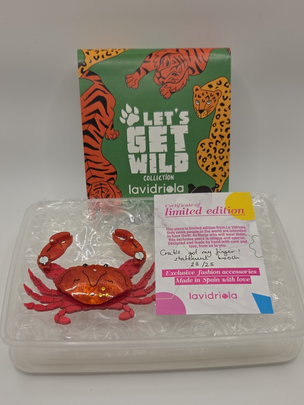 La Vidirola Let's Get Wild Red Crab Brooch - Limited Edition